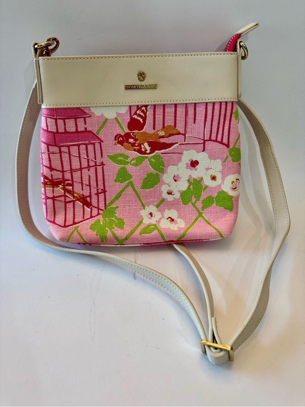 NWT Spartina 449 Pink Birdcage Floral Linen Crossbody 🌸